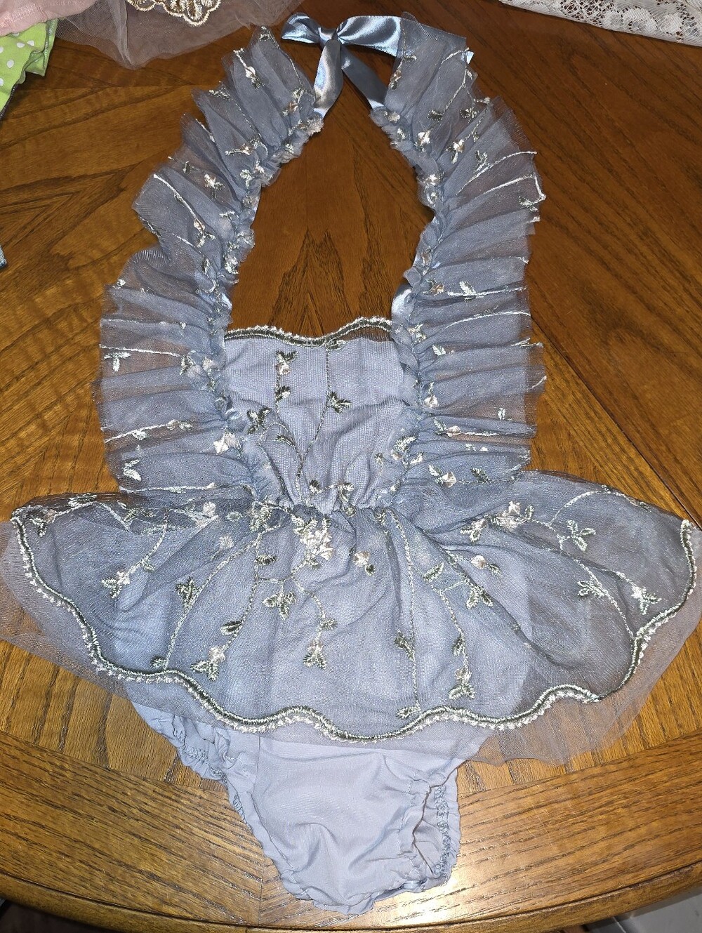 Lavender Embroidered Tulle Halter Dance Costume for Girls